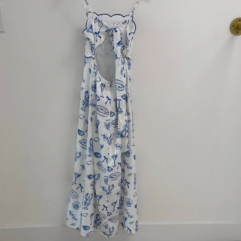 White Maxi Dress with Blue Nautical Print - Picture 5 of 5